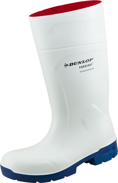 DUNLOP-White-Line-Boots, PU-Arbeits-Berufs-Gummi-Stiefel, Purofort MultiGrip, o. Kappe, (19516), weiß