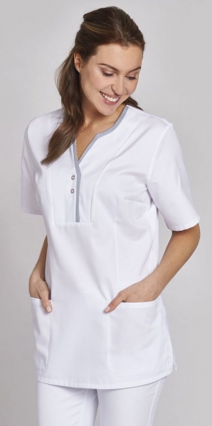 LEIBER-Jobwear, Damen-Schlupfkasack, Arbeits-Berufs-Kasack, weiss/silbergrau