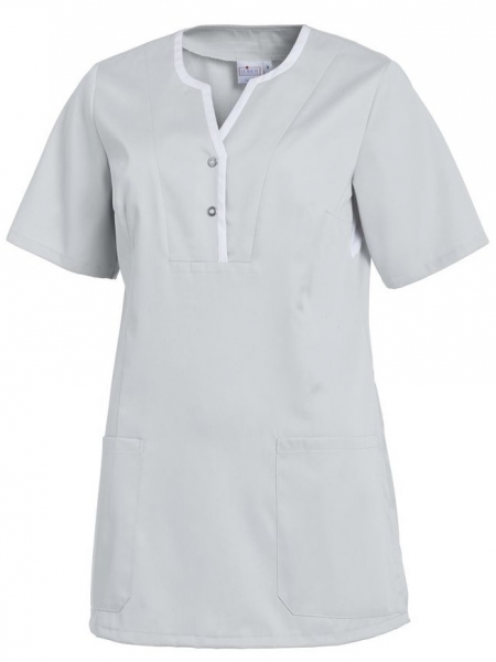 LEIBER-Jobwear, Damen-Schlupfkasack, Arbeits-Berufs-Kasack, silbergrau/weiss