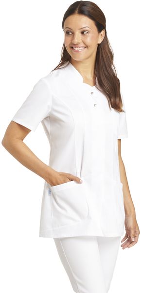 LEIBER-Jobwear, Hosenkasack, Arbeits-Berufs-Kasack, 1/2 Arm, Webstreifen, wei/bordeaux