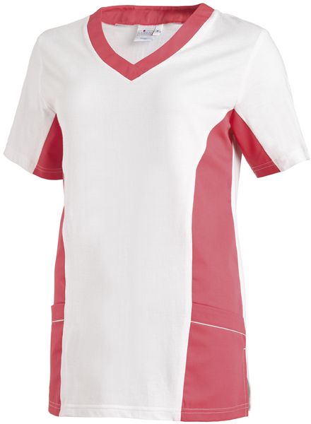 LEIBER-Jobwear, Damen-Piqu-Schlupfjacke, Arbeits-Berufs-Jacke, 1/2 Arm, weiss/dunkelrosa