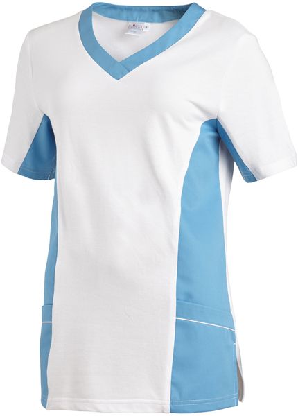 LEIBER-Jobwear, Damen-Piqu-Schlupfjacke, Arbeits-Berufs-Jacke, 1/2 Arm, weiss/trkis