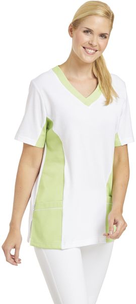 LEIBER-Jobwear, Damen-Piqu-Schlupfjacke, Arbeits-Berufs-Jacke, 1/2 Arm, weiss/hellgrn