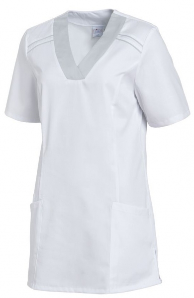 LEIBER-Jobwear, Damen-Schlupfkasack, Arbits-Berufs-Kasack, kurzarm, wei/silbergrau