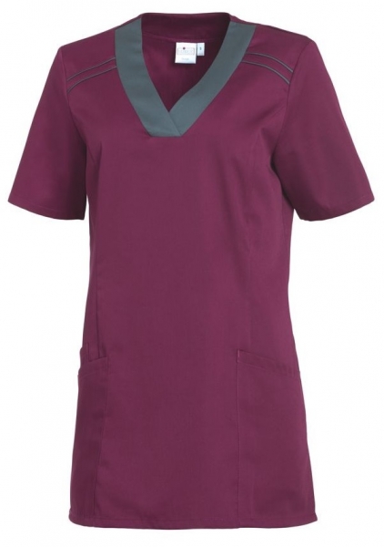 LEIBER-Jobwear, Damen-Schlupfkasack, Arbits-Berufs-Kasack, kurzarm, beere/anthrazit