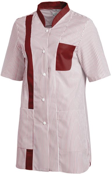 LEIBER-Jobwear, Hosenkasack, Arbeits-Berufs-Kasack, 1/2 Arm, Webstreifen, wei/bordeaux