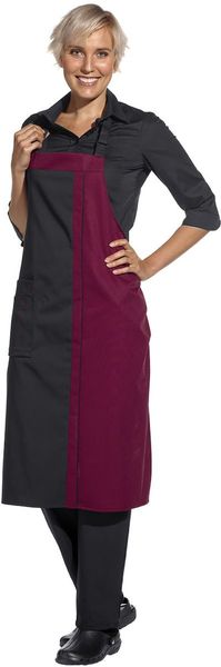LEIBER-Jobwear, Latzschürze, Gastro-Arbeits-Berufs-Schürze, Vorbinder, 100 cm, schwarz/bordeaux