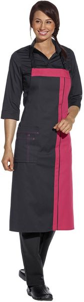 LEIBER-Jobwear, Latzschürze, Gastro-Arbeits-Berufs-Schürze, Vorbinder, 100 cm, schwarz/dunkelrosa