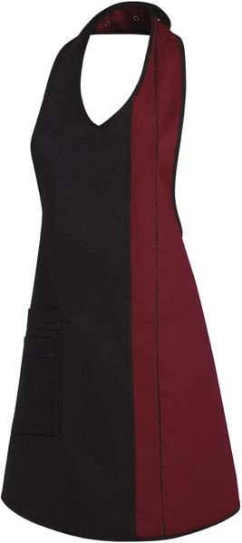 LEIBER-Jobwear, Damen-Latzschürze, Gastro-Arbeits-Berufs-Schürze, Vorbinder, ca. 215g/m², schwarz/bordeaux