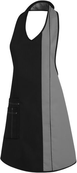 LEIBER-Jobwear, Damen-Latzschürze, Gastro-Arbeits-Berufs-Schürze, Vorbinder, ca. 215g/m², schwarz/silbergrau