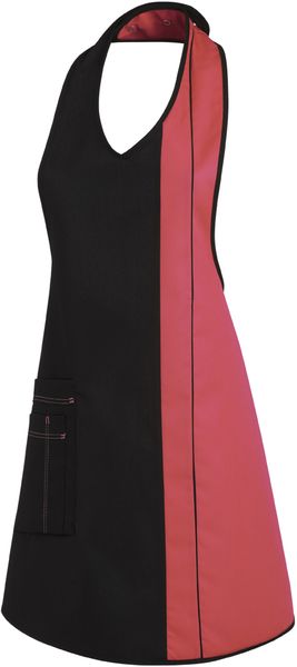 LEIBER-Jobwear, Damen-Latzschürze, Gastro-Arbeits-Berufs-Schürze, Vorbinder, ca. 215g/m², schwarz/dunkelrosa