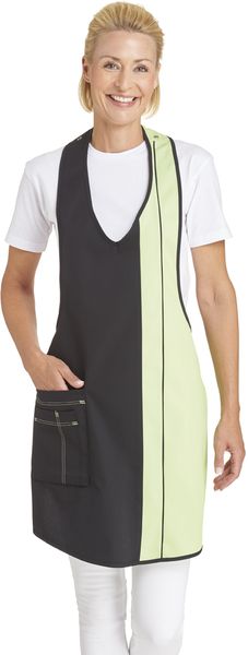 LEIBER-Jobwear, Damen-Latzschürze, Gastro-Arbeits-Berufs-Schürze, Vorbinder, ca. 215g/m², schwarz/hellgrün