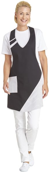 LEIBER-Jobwear, Latzschürze, Gastro-Arbeits-Berufs-Schürze, Vorbinder, ca. 215g/m², schwarz/weiß