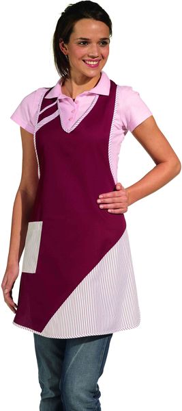 LEIBER-Jobwear, Latzschürze, Gastro-Arbeits-Berufs-Schürze, Vorbinder, ca. 215g/m², bordeaux/weiß