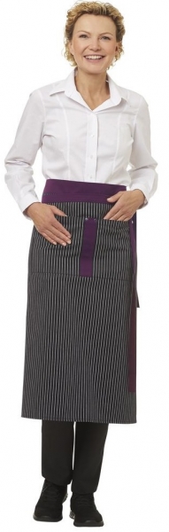 LEIBER-Jobwear, Vorbinder, Gastro-Arbeits-Berufs-Schürze, ca. 200g/m², schwarz/weiß/pflaume