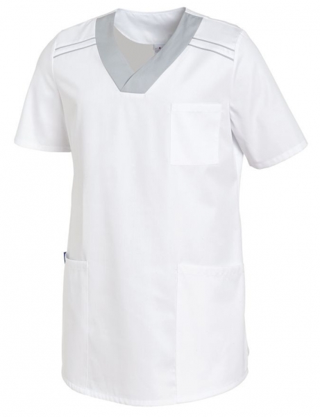 LEIBER-Jobwear, Schlupfkasack, Arbeits-Berufs-Kasack, kurzarm, unisex, weiss/silbergrau