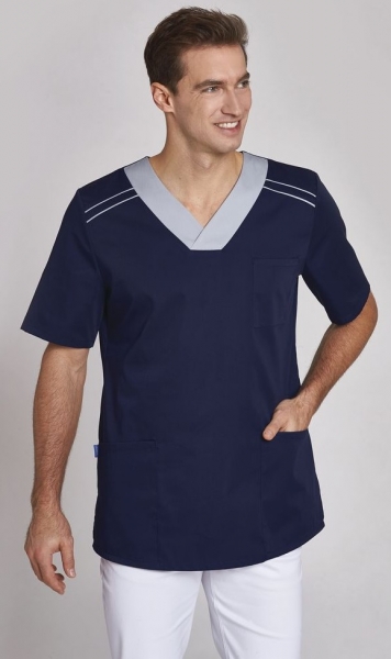 LEIBER-Jobwear, Schlupfkasack, Arbeits-Berufs-Kasack, kurzarm, unisex, marine/silbergrau