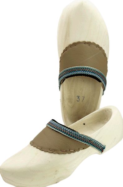 Universal-Footwear, Holzschuhe, Holzclogs, mit Lederbesatz, natur