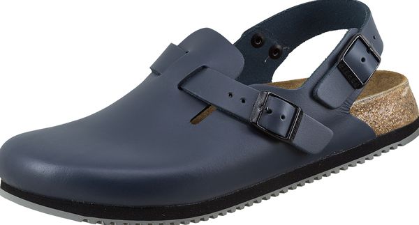 BIRKENSTOCK-Footwear, Leder-Pantoletten, Arbeits-Berufs-Pantoketten, hinten mit Riemen, Tokio, (061154), blau