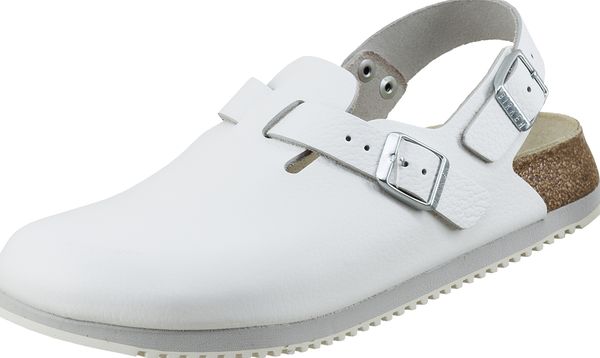 BIRKENSTOCK-Withe-Line, Leder-Pantoletten, Arbeits-Berufs-Pantoketten, hinten mit Riemen, Tokio, (061134), wei