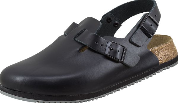 BIRKENSTOCK-Footwear, Leder-Pantoletten, Arbeits-Berufs-Pantoketten, hinten mit Riemen, Tokio, (061194), schwarz