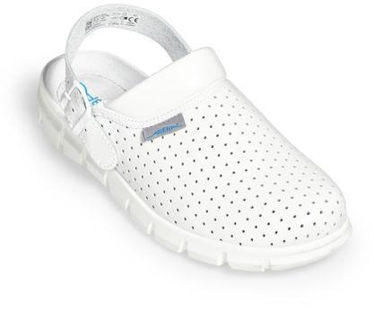 ABEBA-Withe-Line, Dynamic-OB-Damen-und Herren-Arbeits-Berufs-Slipper, Glattleder perforiert, wei