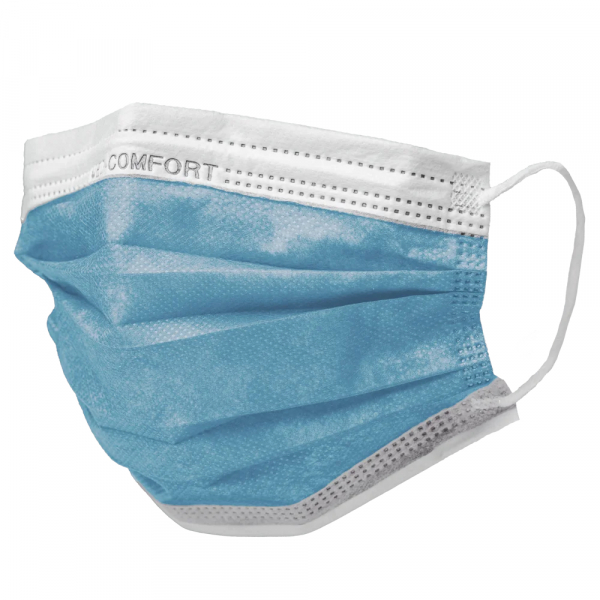 AMPRI-Hygiene, Einweg-Mundschutz, Einmal-Maske, MED COMFORT, 3-lagig, runde Elastikbänder, blau, VE = 50 Stück