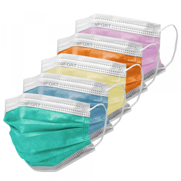AMPRI-Hygiene, Mundschutz, Einmal-Maske, MED COMFORT, Typ IIR, 3lagig, runde Elastikbänder, versch. Farben, VE = 50 Stk.
