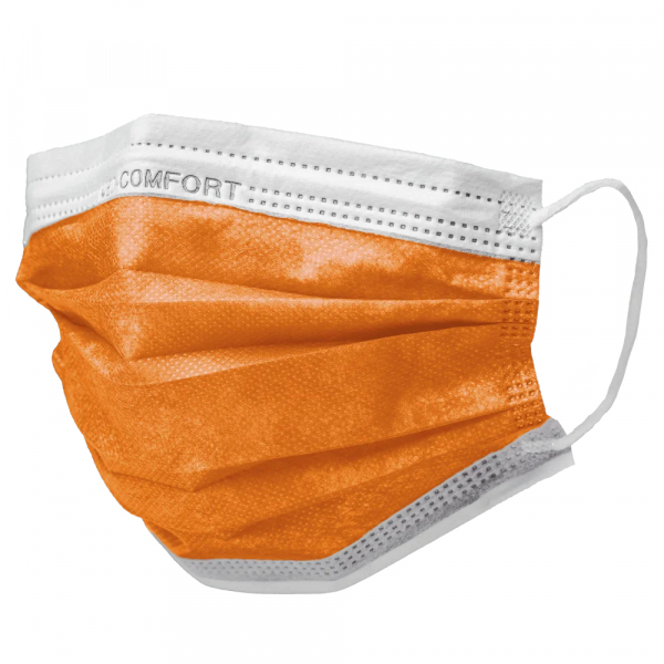 AMPRI-Hygiene, Einweg-Mundschutz, Einmal-Maske, MED COMFORT, 3-lagig, runde Elastikbänder, orange, VE = 50 Stück