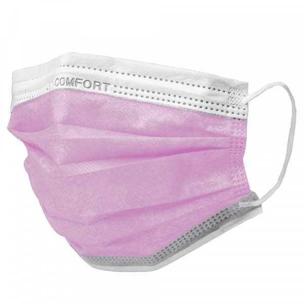 AMPRI-Hygiene, Einweg-Mundschutz, Einmal-Maske, MED COMFORT, 3-lagig, runde Elastikbänder, pink, VE = 50 Stück