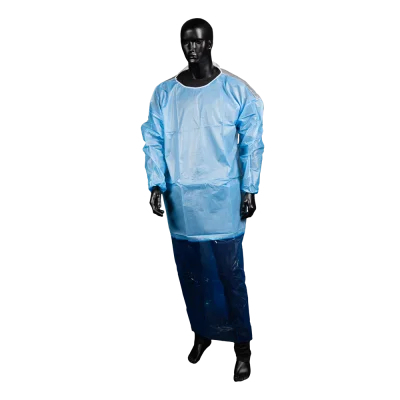 AMPRI-Hygiene, Einweg-PP-Vlieskittel, Einmalkittel, MED COMFORT, angenähte PE-Schürze, blau, VE = 100 Stück