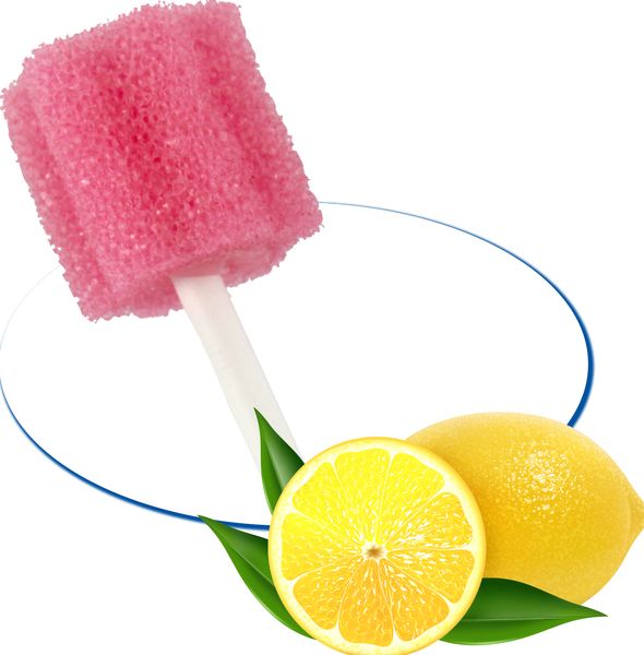 AMPRI-Hygiene, Mundpflegestäbchen, MED COMFORT, lemon Geschmack, rosa Schaumkopf, VE = Pkg. á 250 Stück