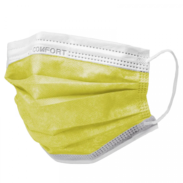AMPRI-Hygiene, Einweg-Mundschutz, Einmal-Maske, MED COMFORT, 3-lagig, runde Elastikbänder, gelb, VE = 50 Stück