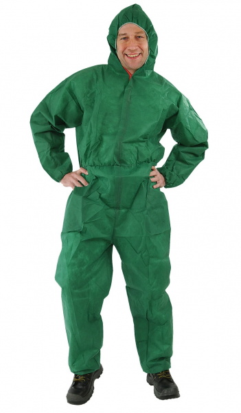 HELE-EINWEG-OVERALL, PP mit Kapuze, grün, VE = 1 Stk.