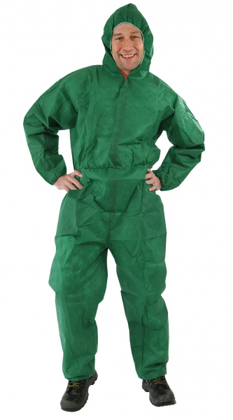 HELE-EINWEG-OVERALL, PP mit Kapuze, grün, VE = 1 Stk.