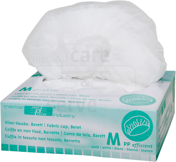 WIROS-care&serve-Hygiene, Einweg-Vlies-Hauben, Einmalhauben, Barett, Spenderbox, weiß, Pkg. á 100 Stück, VE = 1000 Stück