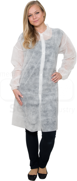 WIROS-care&serve-Hygiene, Einweg-Vlies-Mantel, Einmal-Kittel, ohne Taschen, 23 g/m², 150 x 120 cm, weiß, Pkg á 5 Stück, VE = 100 Stück