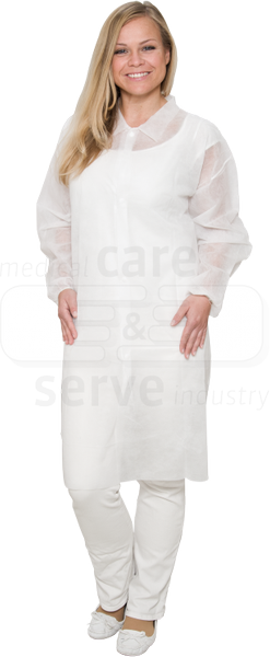WIROS-care&serve-Hygiene, Einweg-Vlies-Mantel, Einmal-Kittel, ohne Taschen, 30 g/m², 150 x 120 cm, weiß, VE = 50 Stück