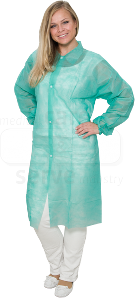 WIROS-care&serve-Hygiene, Einweg-Vlies-Mantel, Einmal-Kittel, ohne Taschen, 30 g/m², 150 x 120 cm, grün, VE = 50 Stück