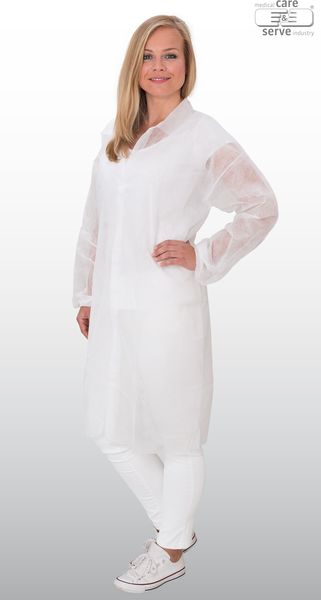 WIROS-care&serve-Hygiene, Einweg-Vlies-Mantel, Einmal-Kittel, ohne Taschen, 23 g/m², 150 x 120 cm, weiß, Pkg á 5, VE = 100 Stück