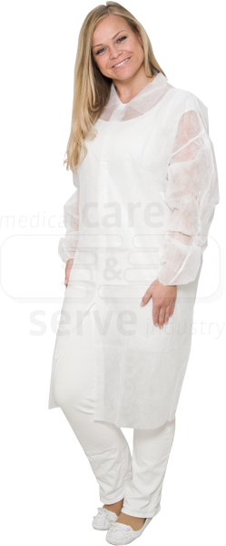 WIROS-care&serve-Hygiene, Einweg-Vlies-Mantel, Einmal-Kittel, ohne Taschen, 30 g/m², 145 x 115 cm, weiß, VE = 50 Stück