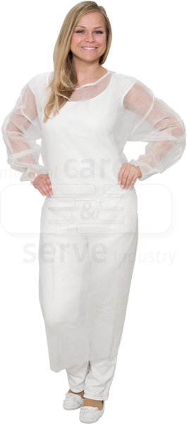 WIROS-care&serve-Hygiene, Einweg-Vlies-Kittel, Einmalmantel, extra leicht, 23 g/m², 140 x 130 cm, weiß, Pkg á 10 Stück, VE = 100 Stück