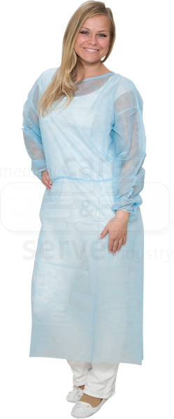 WIROS-care&serve-Hygiene, Einweg-Vlies-Kittel, Einmalmantel, extra leicht, 23 g/m², 140 x 130 cm, blau, Pkg á 10, VE = 100 Stück