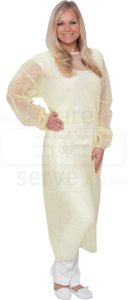 WIROS-care&serve-Hygiene, Einweg-Vlies-Kittel, Einmalmantel, extra leicht, 23 g/m², 140 x 130 cm, gelb, Pkg á 10, VE = 100 Stück