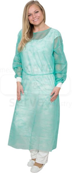 WIROS-care&serve-Hygiene, Einweg-Vlies-Kittel, Einmalmantel, Strickbündchen, 23 g/m², grün, Pkg á 10, VE = 100 Stück