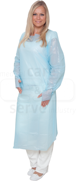 WIROS-care&serve-Hygiene, Einweg-CPE-Schutzkittel, Einmaljacke, gemäß EN 14126, 93 x 120 cm, blau, Pkg á 25, VE = 100 Stück