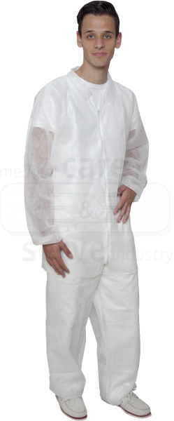 WIROS-care&serve-Hygiene, Einweg-Vlies-Jacke, Einmaljacke, kurz, Bänder im Nacken, Innentasche, 30 g/m², weiß, VE = 50 Stück