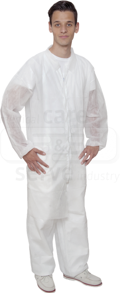 WIROS-care&serve-Hygiene, Einweg-Vlies-Jacke, Einmaljacke, lang, Bänder im Nacken, 30 g/m², 145 x 115 cm, weiß, VE = 50 Stück
