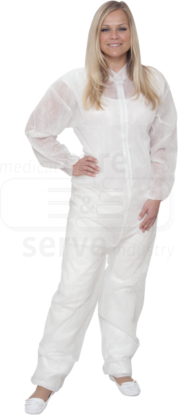WIROS-care&serve-Hygiene, Einweg-Vlies Overall, Einmal-Schutz-Anzug, 32 g/m², 130 x 171 cm, weiß, VE = 50 Stück