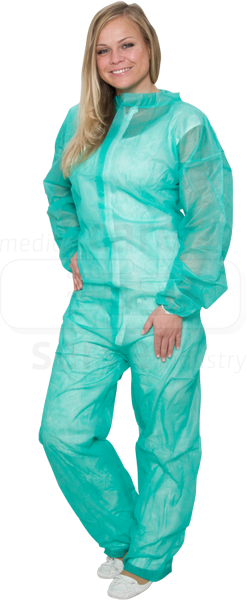WIROS-care&serve-Hygiene, Einweg-Vlies Overall, Einmal-Schutz-Anzug, 32 g/m², 140 x 178 cm, grün, VE = 50 Stück